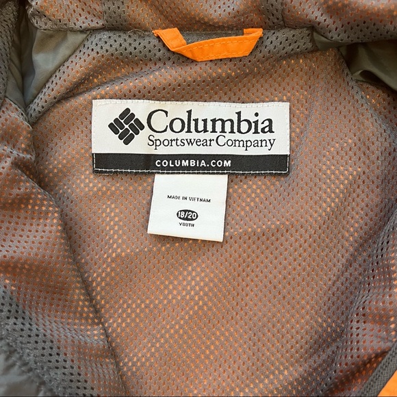 Columbia Youth 18/20 Orange Gray Hooded Rain Jacket Windbreaker - Picture 6 of 8